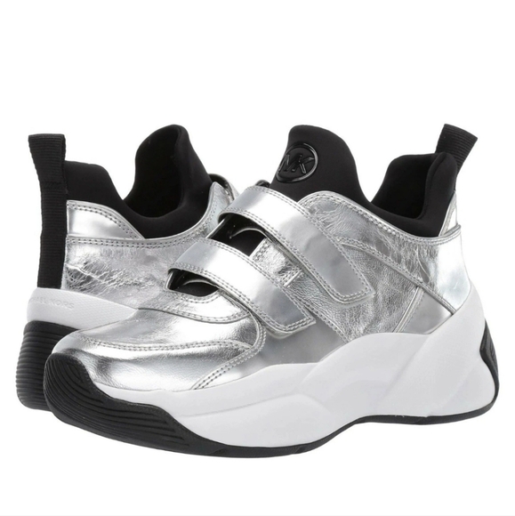 Michael Kors Silver Metallic Keeley Platform Sneaker Trainer Shoes Size 10 - Picture 1 of 14